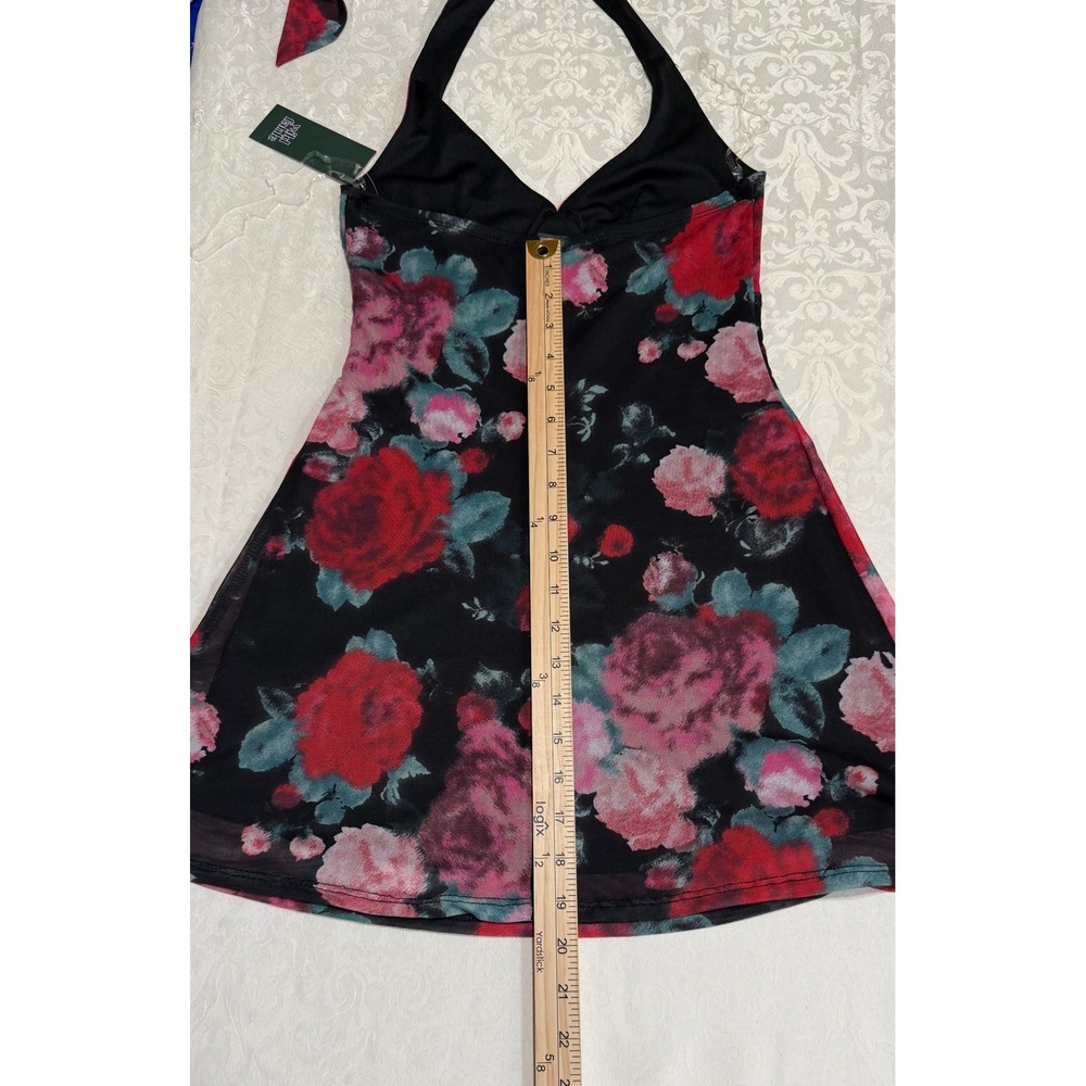Wild‎ Fable Womens XXS Halter Neck Floral Print Mini Dress Black Red Pink Mesh - Picture 5 of 7